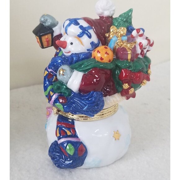 Traditions Porcelain Snowman Decorative Keepsake Trinket Box Gold Trim hinged - Picture 7 of 13
